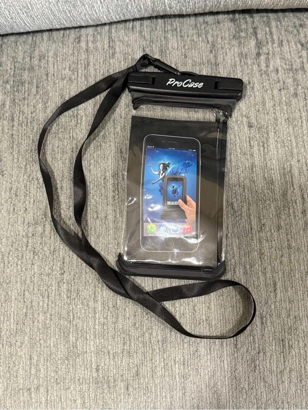 Black Waterproof Phone Pouch with Neck Strap